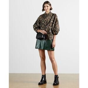 Ted Baker London Evrett Lantern Sleeve Shirt Top Blouse Camo Khaki size 4 NWT